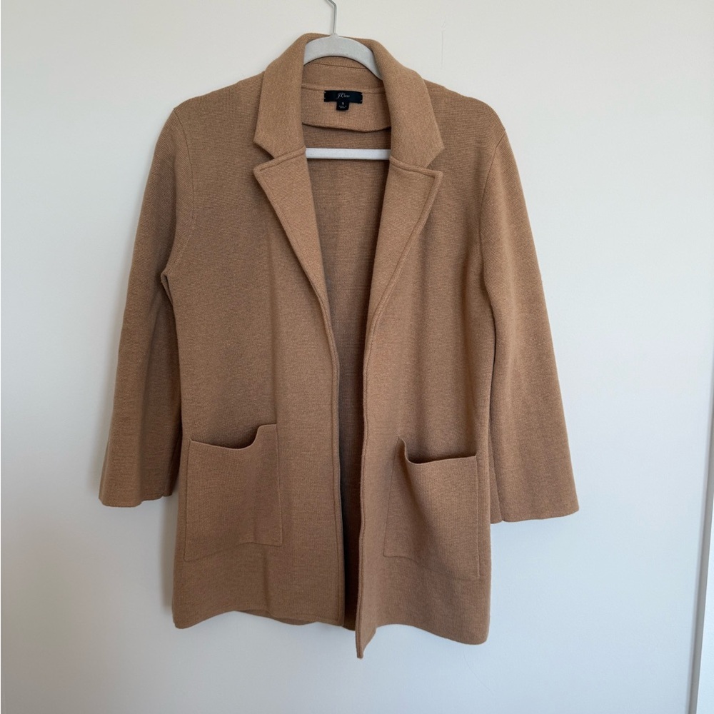 J Crew Women's Tan Cotton-Wool-Blend Sweater Jacket